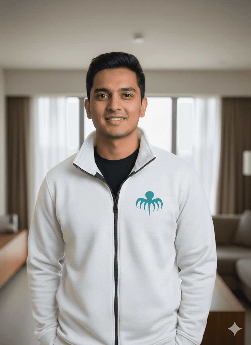 Premium Spun Fleece White Full Zipper Jacket